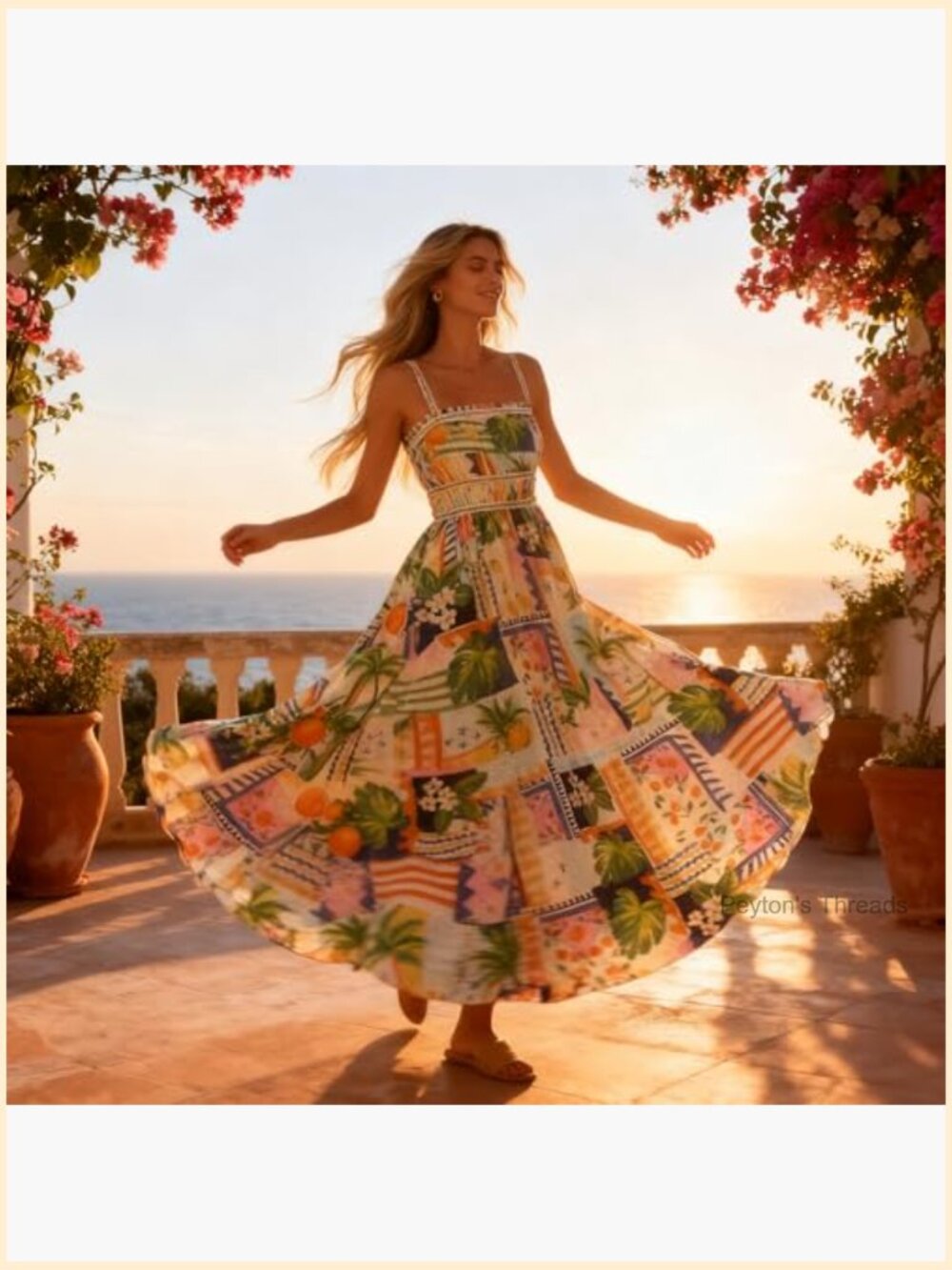Spaghetti Strap Maxi Dress Sleeveless Ruffle Beach Flowy Long Dress Boho Summer - Picture 3 of 7